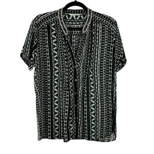Sandwich Sheer Embellished Short Sleeve Button Front Blouse Size 40 Large Black